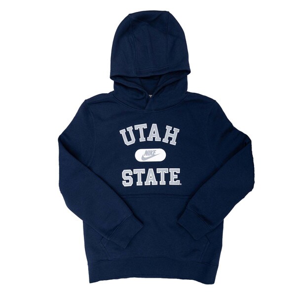 Youth Utah State Nike Hoodie Fleece-Lined Navy